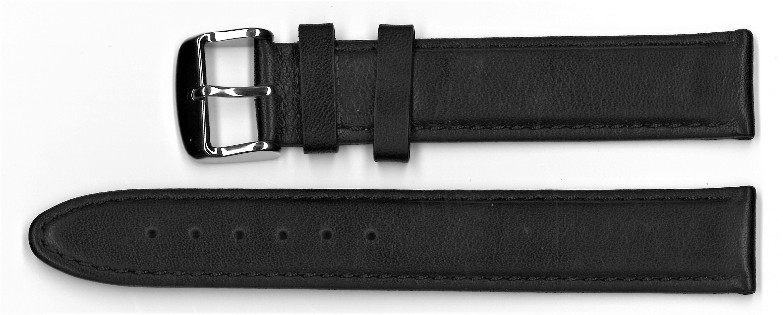 Skinnrem svart XL18 mm rustfritt stål lås. Kalv