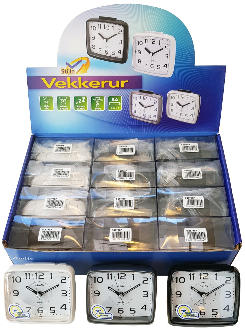 Vekkerur SQ879S display 12 pk. Ass farge, stille