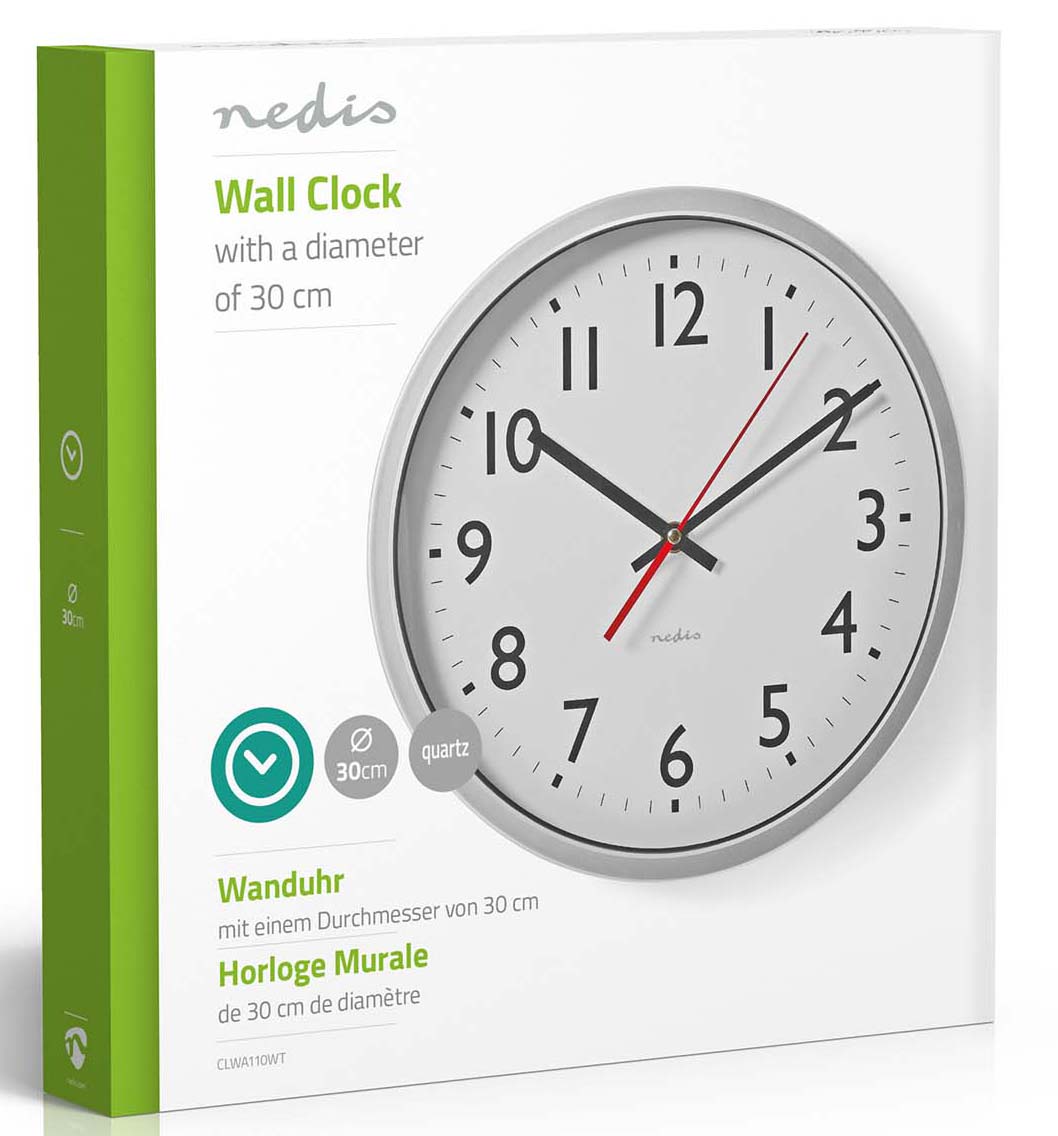 Veggur 30 cm Nedis sølv kant og quartz, CLWA110WT