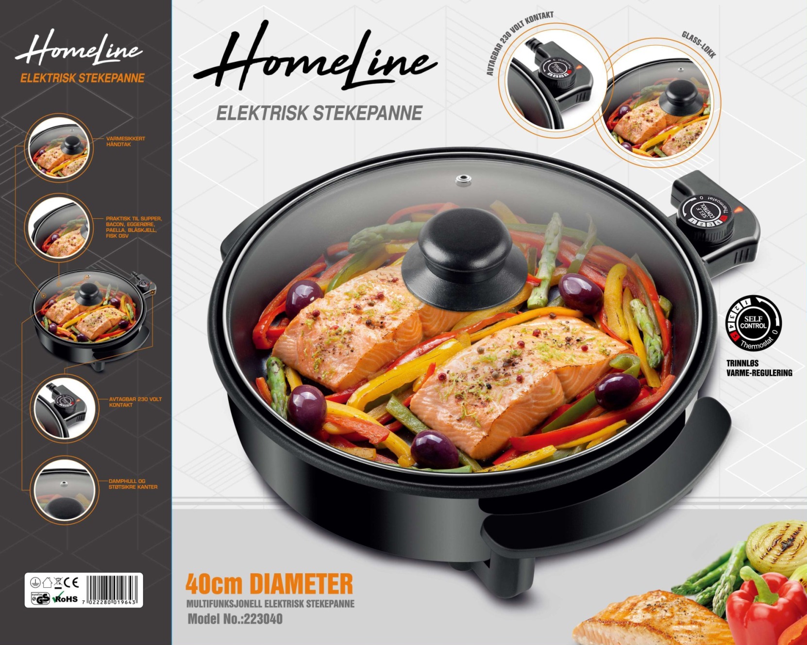 Elektrisk stekepanne Homeline rund 40 cm, 1500W