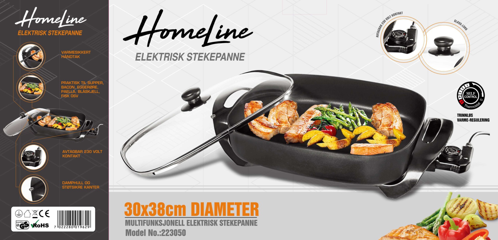Elektrisk stekepanne Homeline 1500 W, rektangulær,