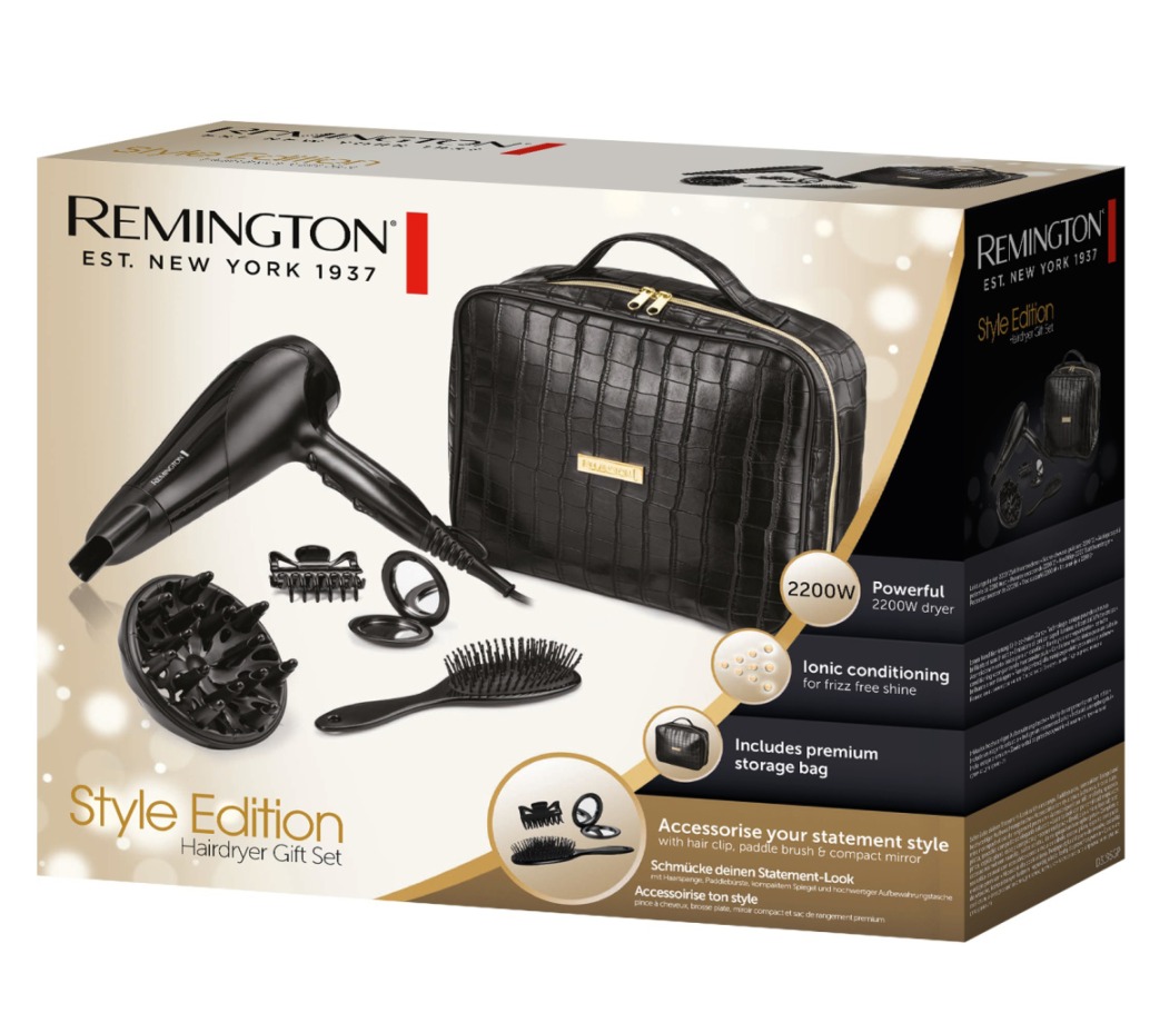 **Hårføner gaves. Remington D3195GP, børste, ve.**