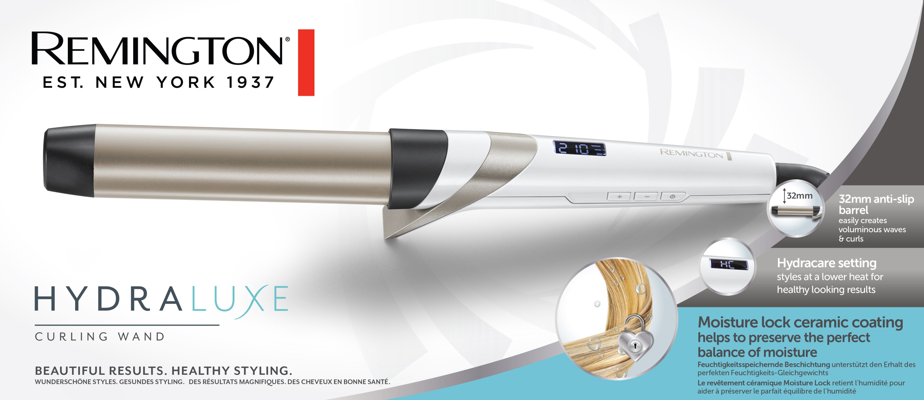 Krøllstav Remington HYDRAluxe CI89H1, hvit, 32mm