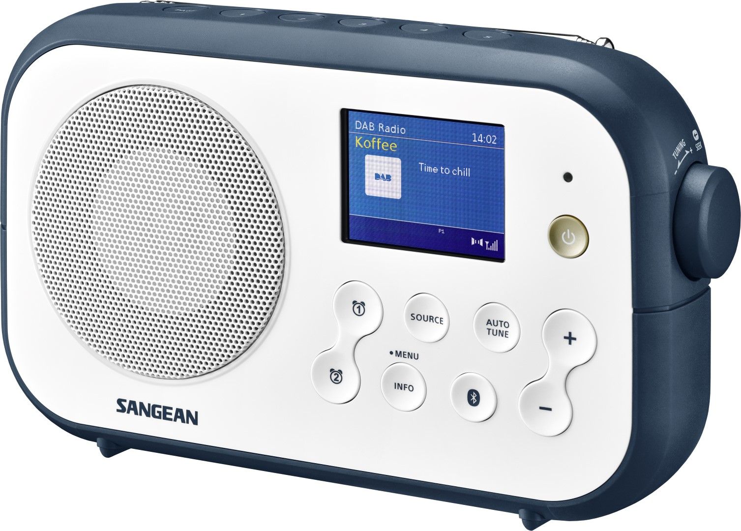 DAB radio Sangean DPR42 BT hvit/blå med blåtann.