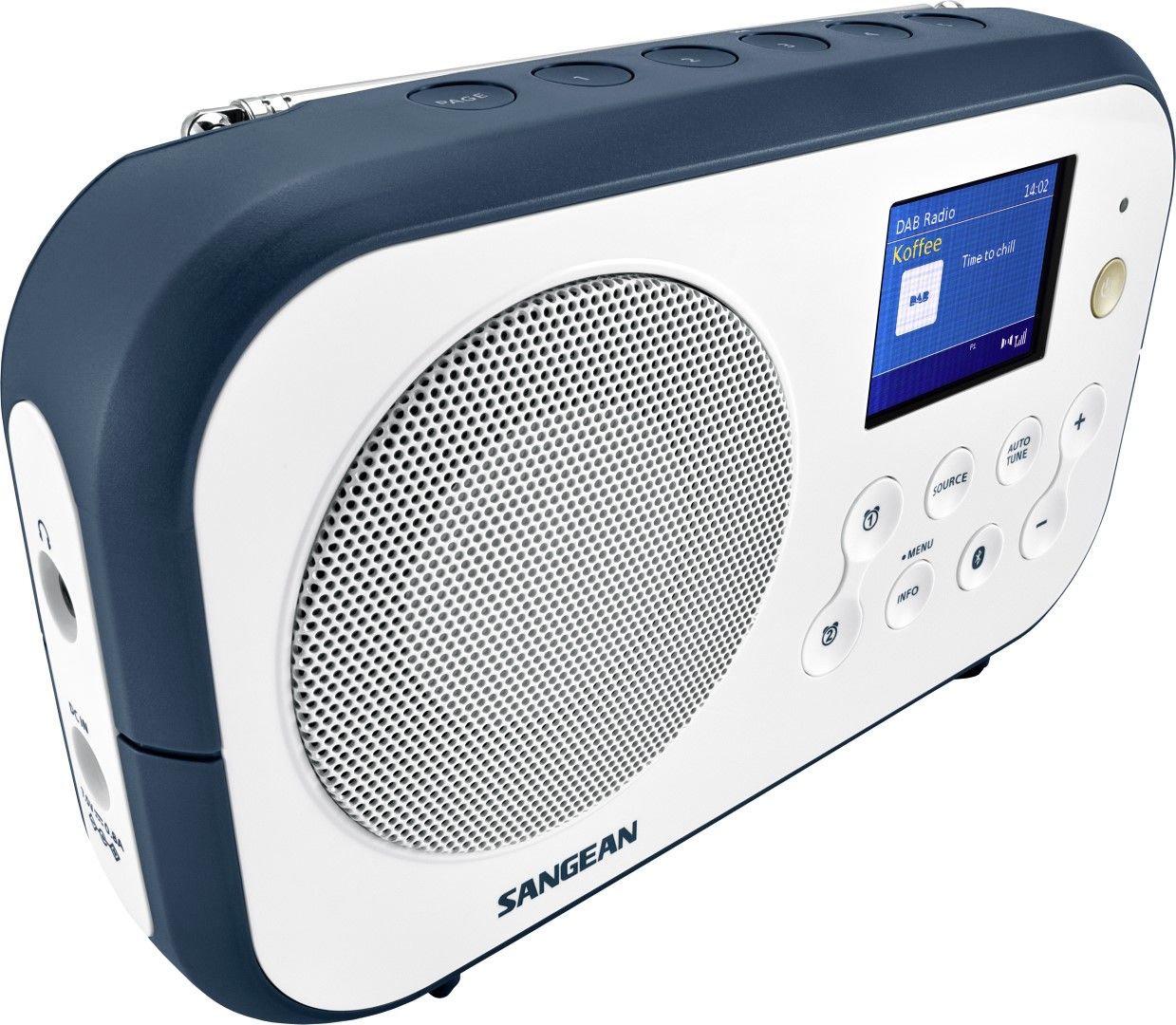 DAB radio Sangean DPR42 BT hvit/blå med blåtann.