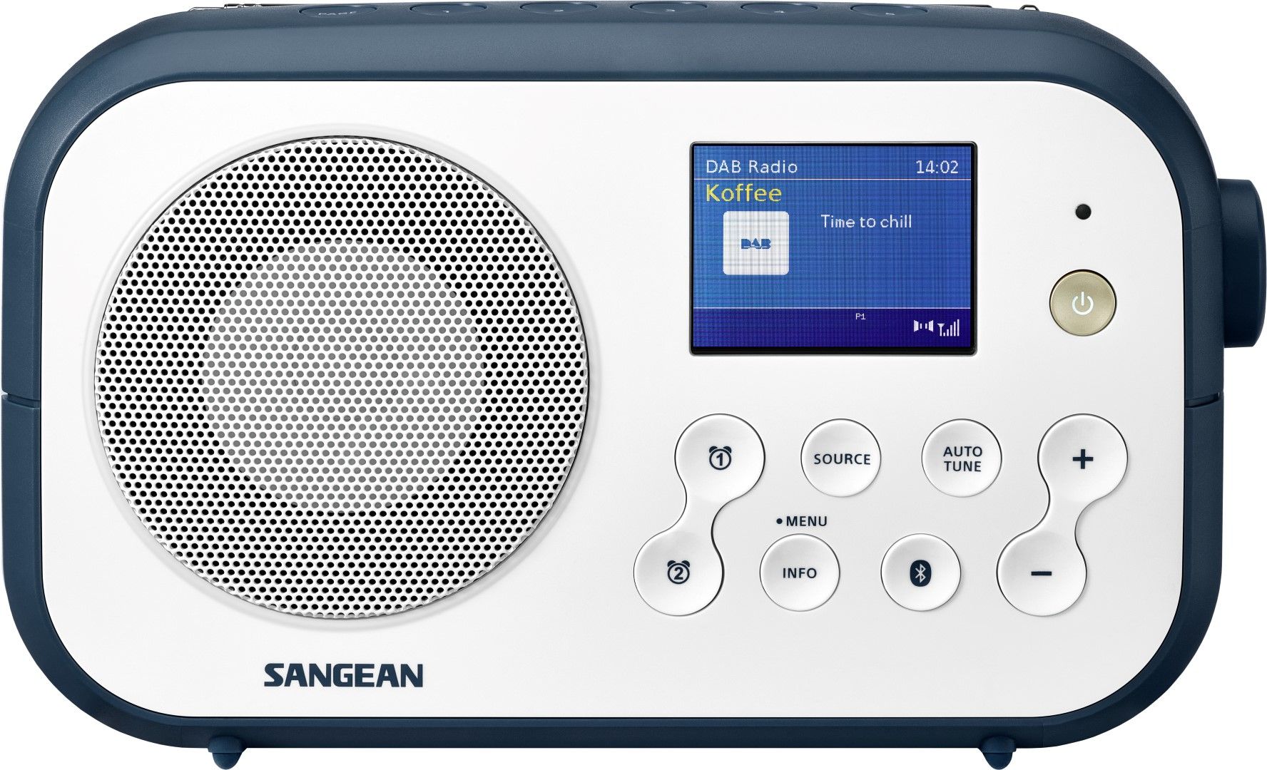 DAB radio Sangean DPR42 BT hvit/blå med blåtann.