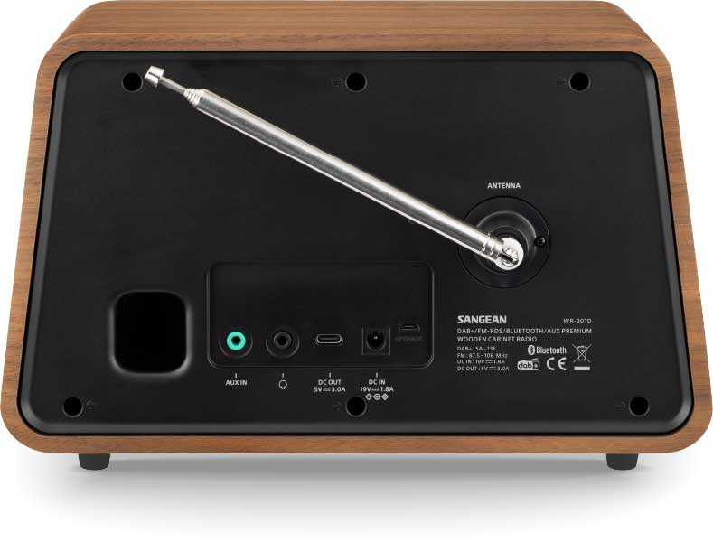 DAB radio Sangean Retro WR201D, BT, valnøtt farge 