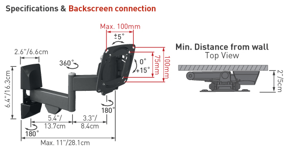 Veggfeste Barkan E140, Sving/tilt, 2 arm 29