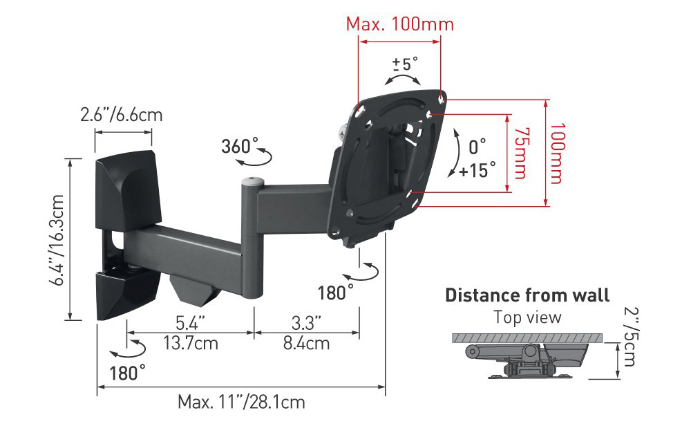 Veggfeste Barkan E140, Sving/tilt, 2 arm 29