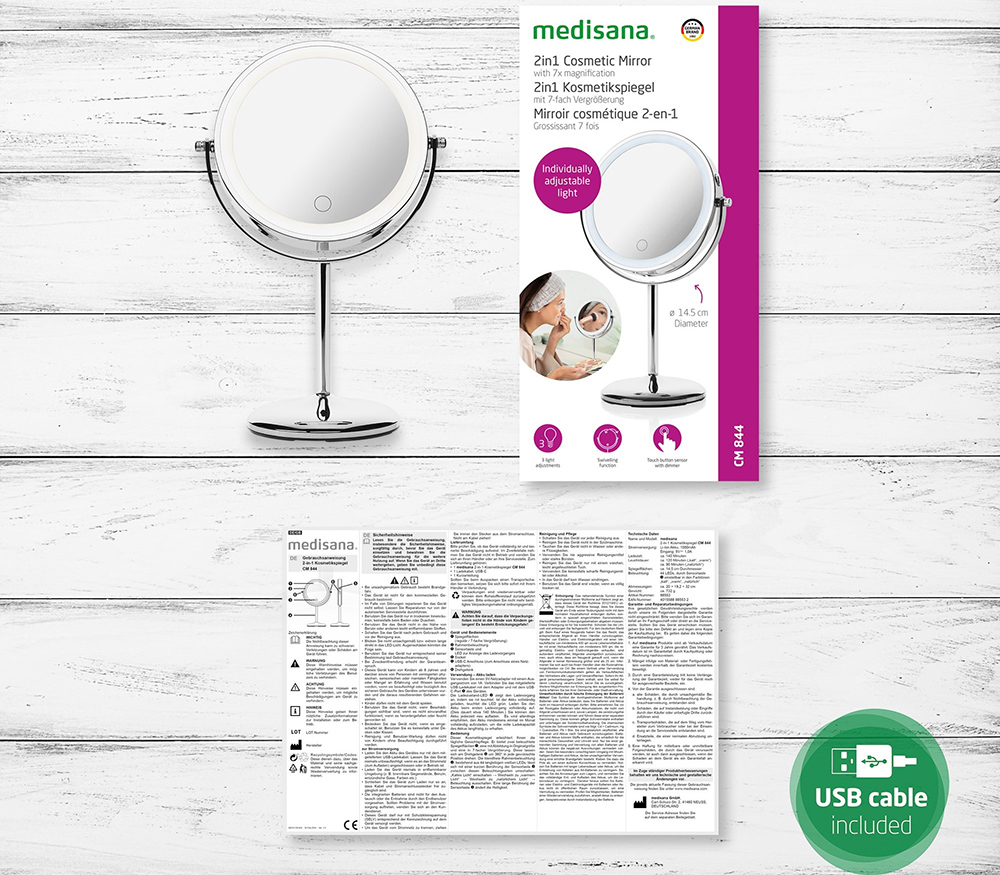 Sminkespeil Medisana CM 844, x7 og x1 forst. bordm