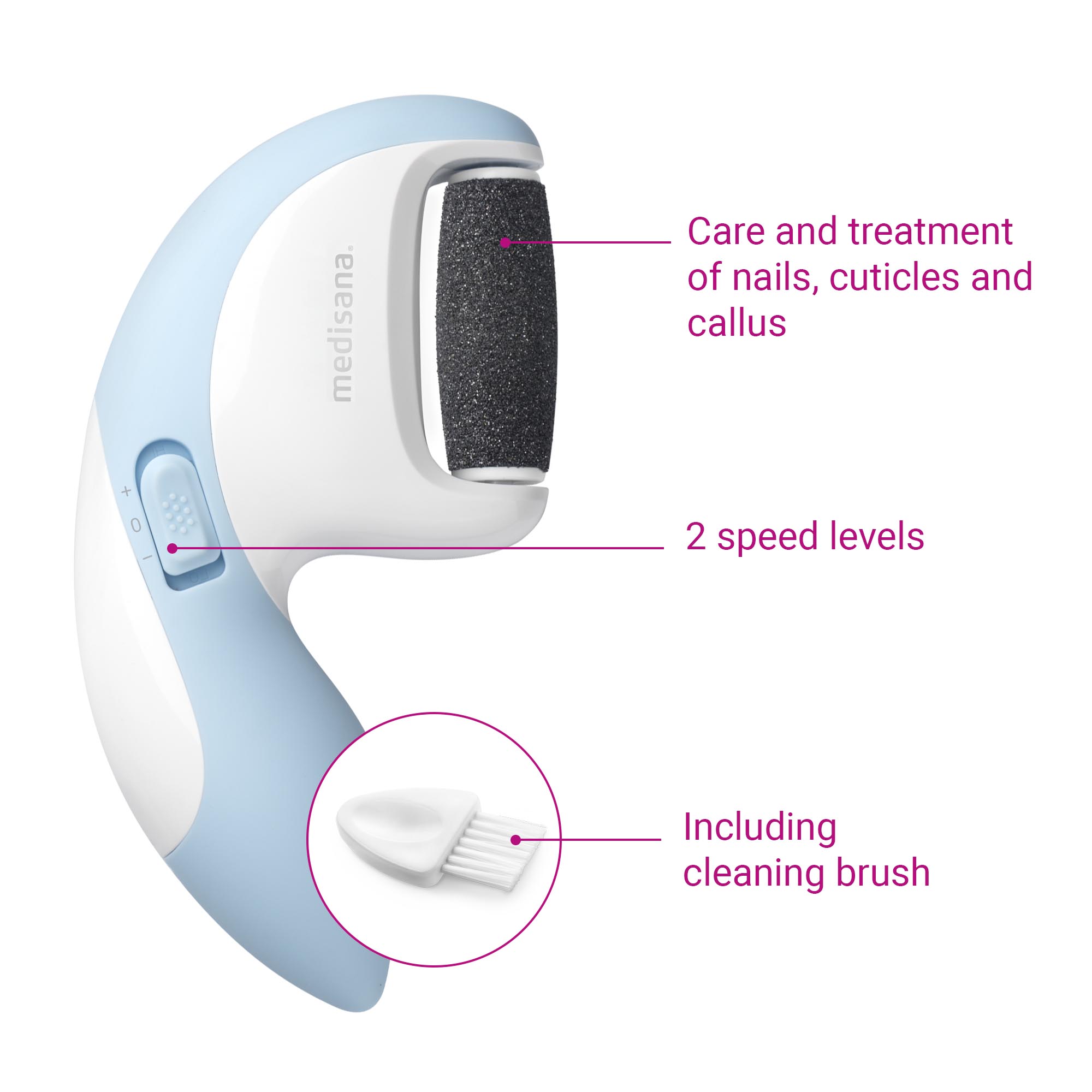 Fotsliper Medisana CR 870, 2 hastig.,batteridrift 